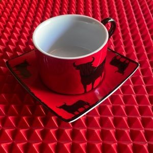 TORO RED & BLACK COFFEE CUP AND SAUCER